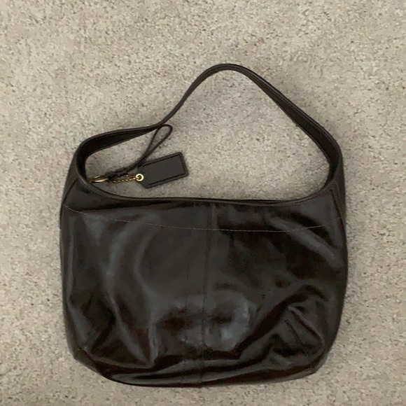 NWT COACH Factory Dark Brown Patent Leather Hobo Shoulder Bag - Picture 2 of 13